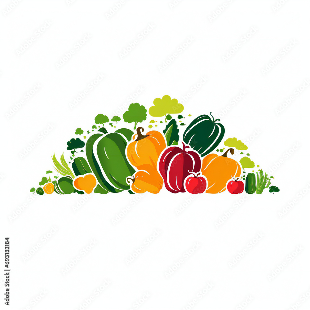 Stack of vegetable silhouettes logo horizontal on white background Generative AI Stack of vegetable silhouettes logo horizontal on white background Generative AI
