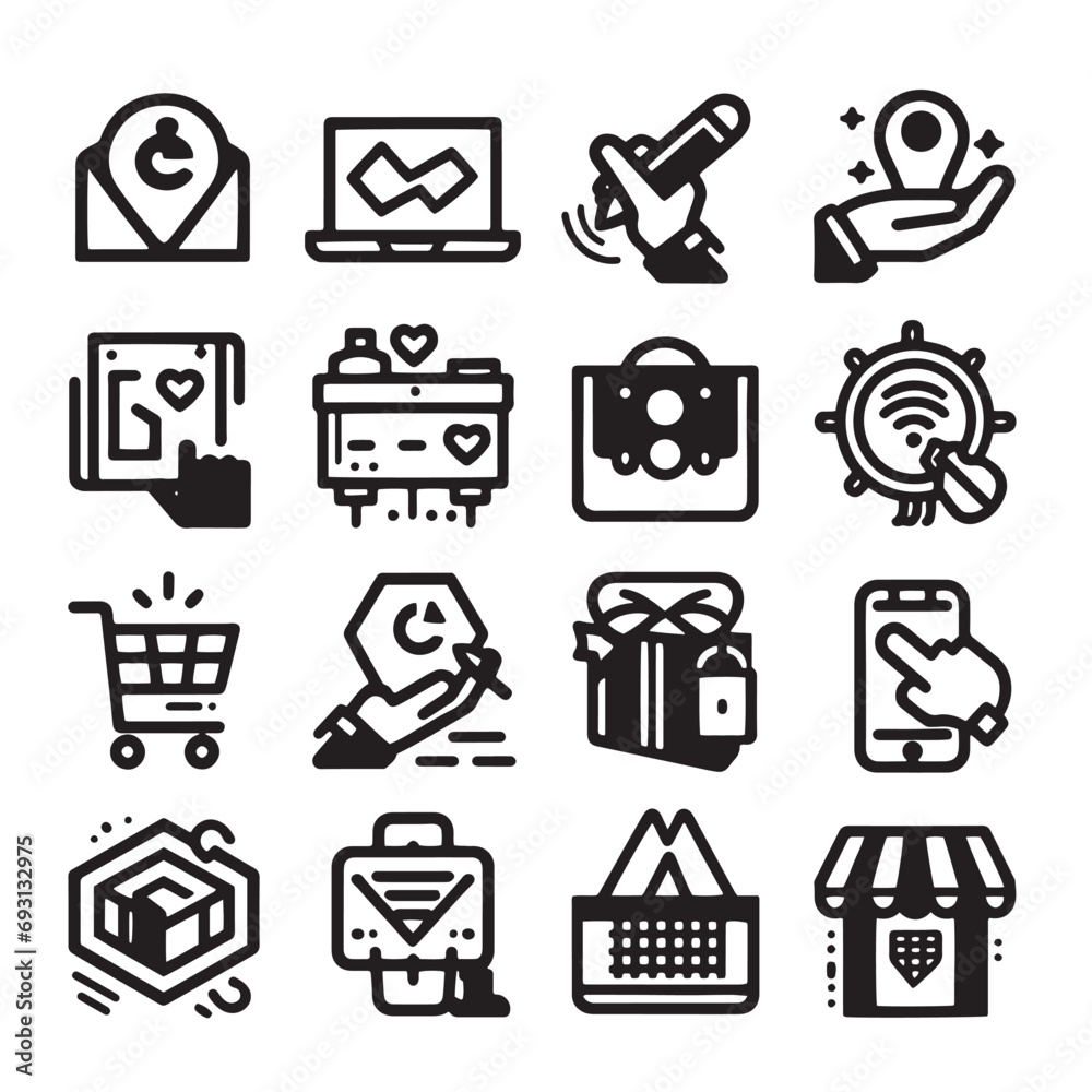 E-commerce Icons Set: Sleek and Modern Shopping Elements for E-store Design. Minimallest E-commerce logo black outlined.
