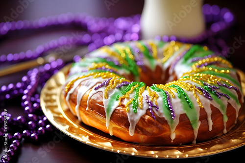 Fototapeta King cake is a traditional Mardi Gras dessert