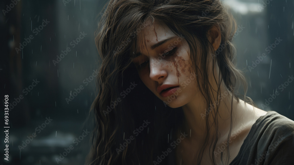 Illustration of a person who feels deep sadness and loss generative ai Illustration of a person who feels deep sadness and loss generative ai
