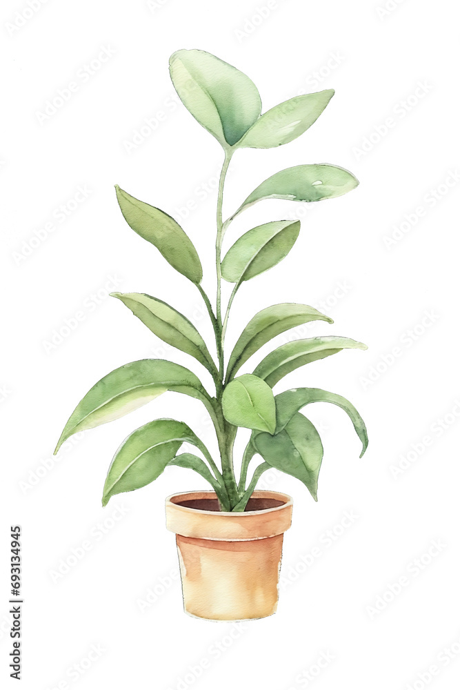 Fototapeta premium Houseplant watercolor. Isolated illustration with alpha channel.