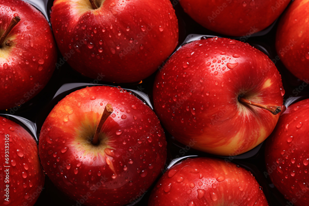 Fresh and tasty red apples with water droplets, close up shot, healthy food and seasonal organic fruit concept. Fresh and tasty red apples with water droplets, close up shot, healthy food and seasonal organic fruit concept.