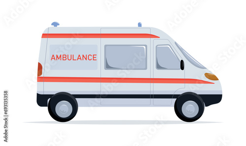 Ambulance car isolated on white background. Medical vehicle  first aid. Healthcare concept  vector illustration.