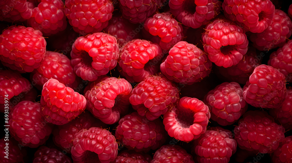 A visually stunning seamless background featuring lots of fresh raspberries. Generative AI A visually stunning seamless background featuring lots of fresh raspberries. Generative AI