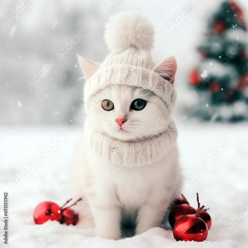 2 - White kitten in the snow, generative ai