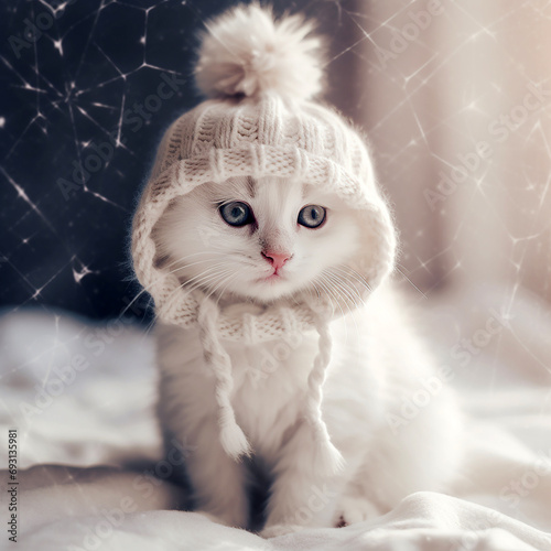 5 - White kitten in the snow, generative ai