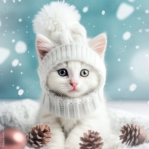 11- White kitten in the snow, generative ai