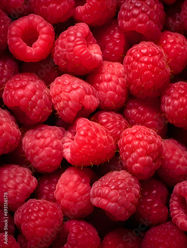 A visually stunning seamless background featuring lots of fresh raspberries. Generative AI