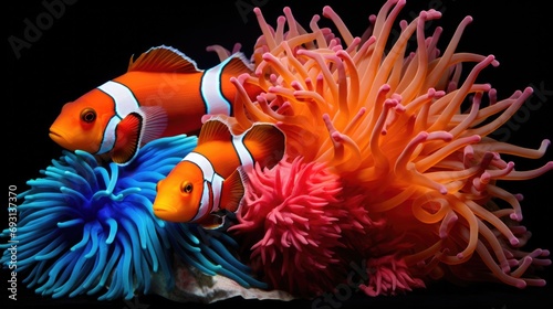 illustration of a clownfish next to a reef generative ai photo