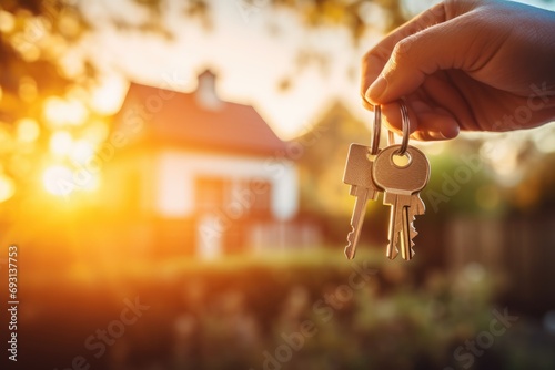  keychain of a house, home mortgage, realtor, new apartment, homeowner concept photo