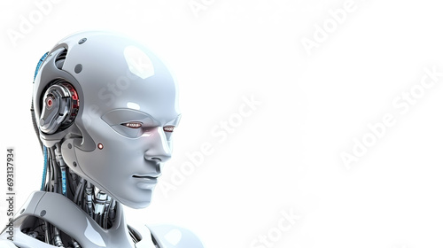Minimalist marvel, A sleek robot against a white backdrop, embodying futuristic elegance. Explore the essence of technology in this captivating stock photo.