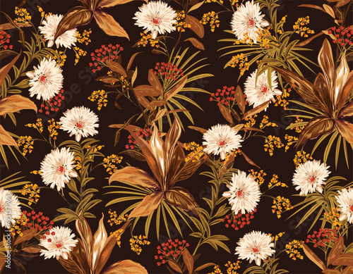 Fall and Autumn Hand drawn Vector Dried Leaves Seamless pattern , Botanical Design for fashion