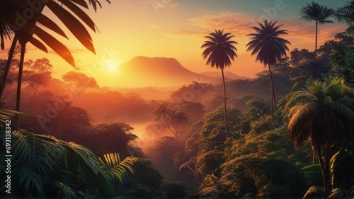 Colorful sunset landscape in the jungle of amazon  photo