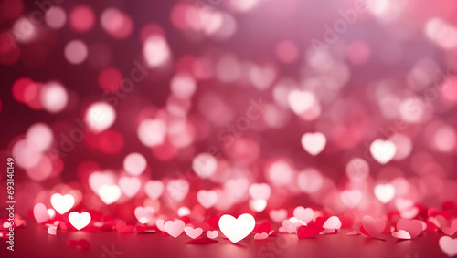 Background red bokeh hearts with sweet bright sparkles conveying the meaning of love for Valentine's Day