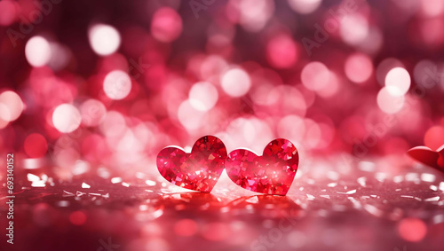 Background red bokeh hearts with sweet bright sparkles conveying the meaning of love for Valentine's Day
