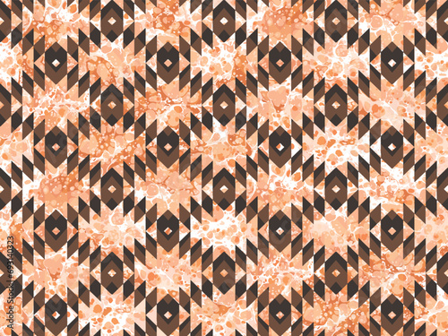 Seamless peach fuzz color marbling ikat pattern design. Color of the year 2024