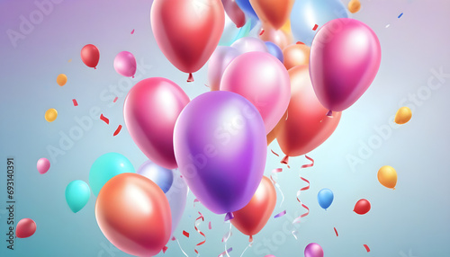Celebration background with colorful balloons and confetti. Generative AI