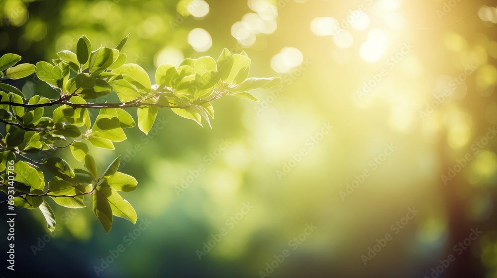 vibrant bio background with blurred foliage and sunlight   perfect for text or advertisements