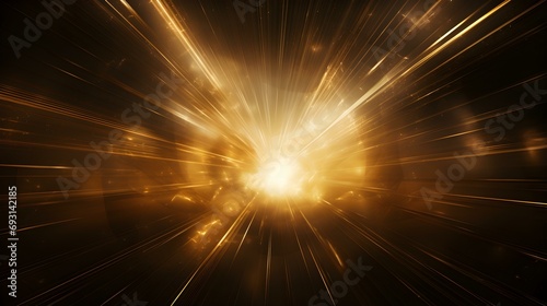 3D Render of Dark Gold Light Rays. Abstract Background