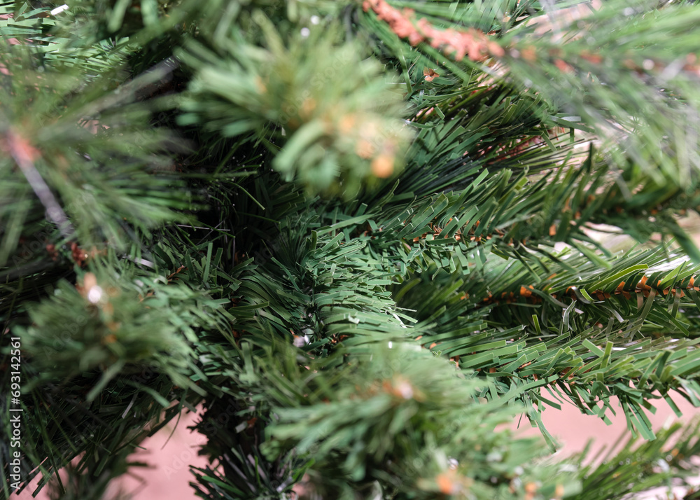 Detail photo of an artificial fir tree for Christmas