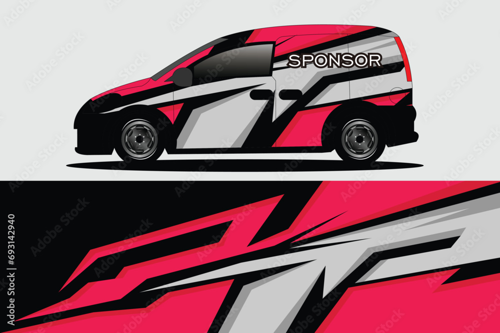 black and red base color van wrapper design. Wrap, sticker and decal designs in vector format
