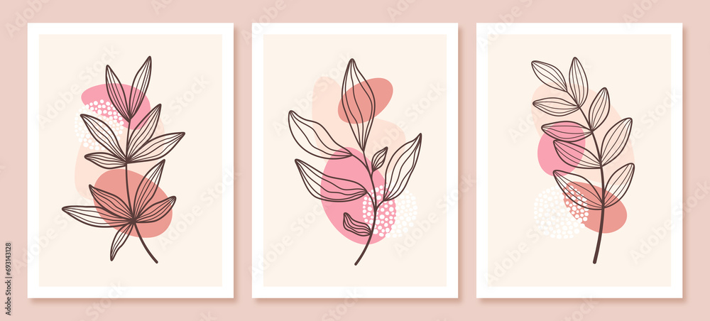 wall art vector set. Foliage line art drawing with abstract shape. Abstract Plant Art design for print, cover, wallpaper, Minimal and natural wall art. Vector illustration wall art vector set. Foliage line art drawing with abstract shape. Abstract Plant Art design for print, cover, wallpaper, Minimal and natural wall art. Vector illustration