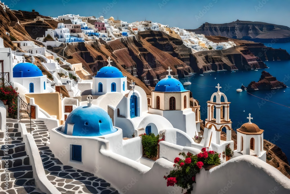 traditional greek architecture in oia, santorini (thira), cycladers, greek islands, greece.