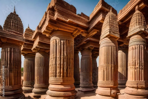 india, rajasthan, sculpted columns of a jain temple in kiradu (10th-11th century)