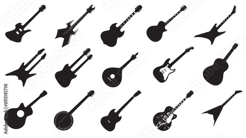 set of silhouettes of guitar