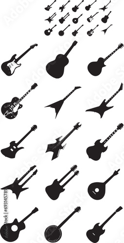 set of silhouettes of guitar