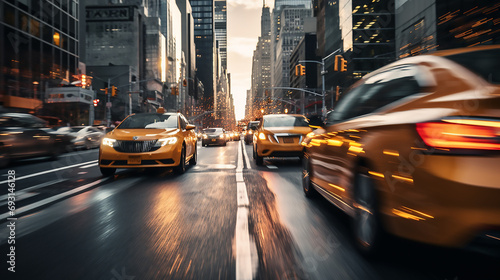 Cars in movement with motion blur. A crowded street scene in downtown Manhattan © KJ Photo studio