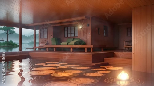 living room with onsen fireplace photo