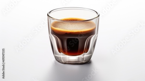 glass cup of espresso coffee isolated on white, representing the pure delight of aromatic brew.