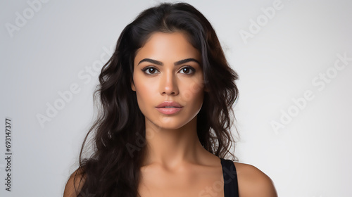 Beauty portrait of a cool Indian female brunette model, Fashion commercial template