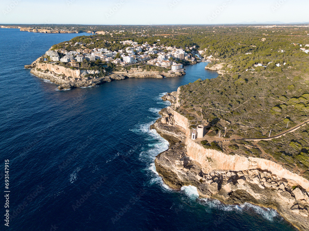 Cala Figuera coast in Majorca aerial view, Balearic Islands, Mediterranean Sea