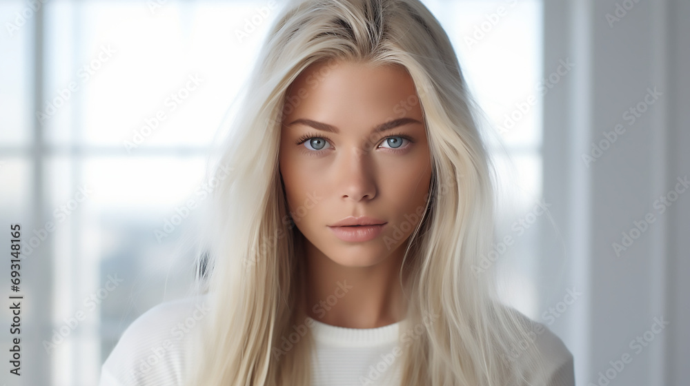 Beauty portrait of a elegant female model with blue eyes and blonde hair, Fashion commercial template Beauty portrait of a elegant female model with blue eyes and blonde hair, Fashion commercial template