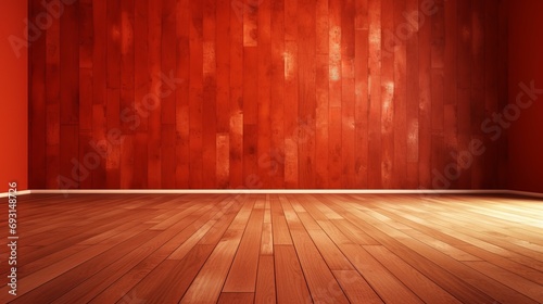 Beautiful entirior background for presentation red wall and wooden floor