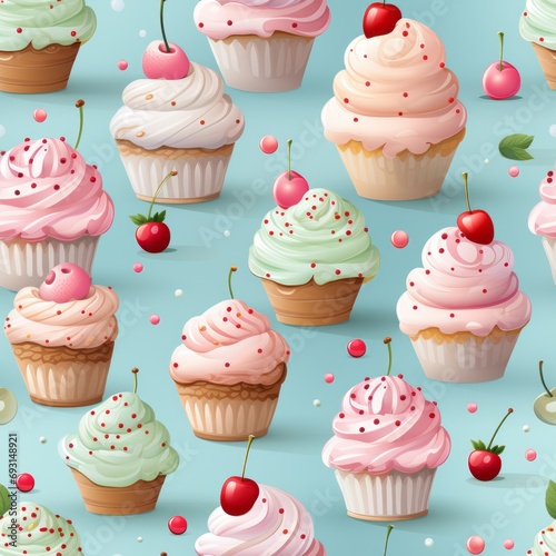 colored cupcakes seamless pattern