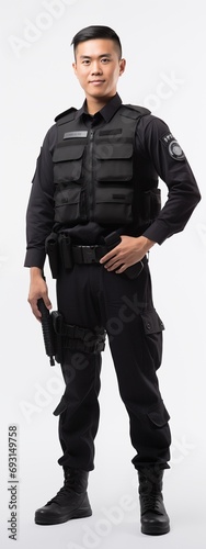 young asian male man police officer . white background . generative ai photo