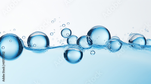 Transparent blue water bubbles background, template
