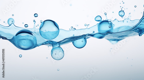 Transparent blue water bubbles background, template
