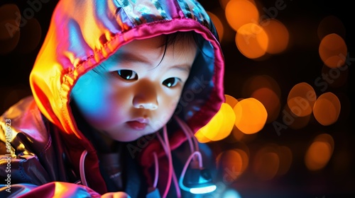 Asian doll dressed in Cyberpunk style.