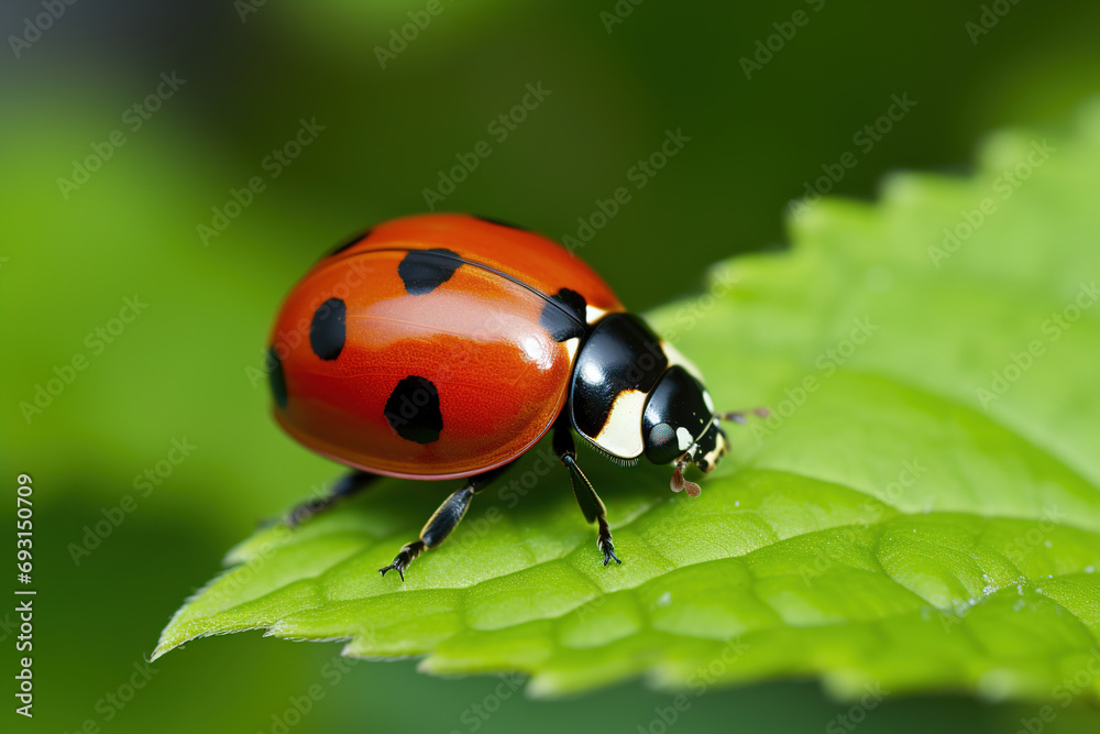 ladybug on leaf. Generative Ai ladybug on leaf. Generative Ai
