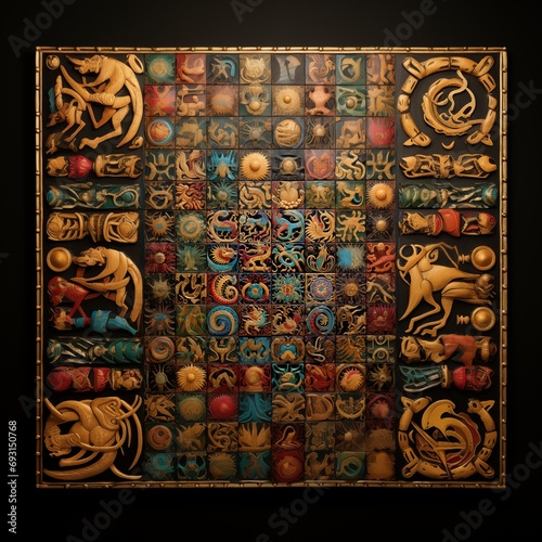 medieval dragons square pattern texture background made out of many colorful tiles