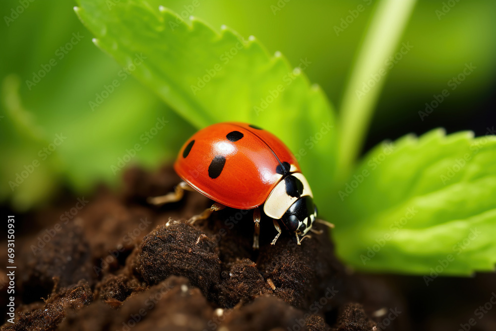 Fototapeta premium ladybug on leaf. Generative Ai