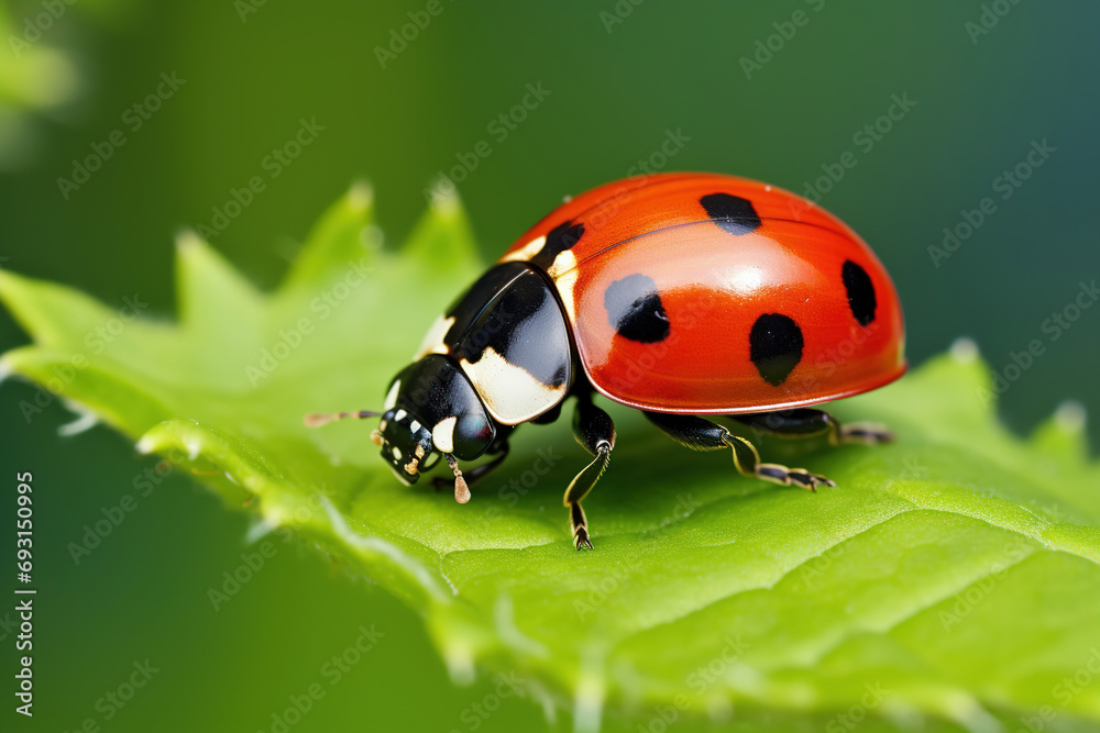 Fototapeta premium ladybug on leaf. Generative Ai