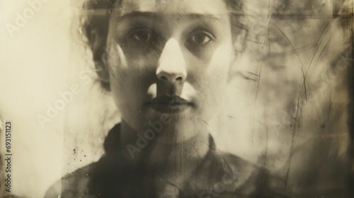 Calotype print style photo of young woman.