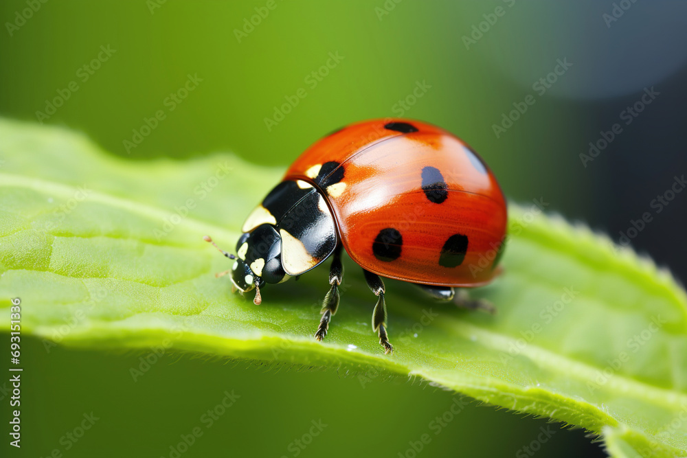 ladybug on leaf. Generative Ai ladybug on leaf. Generative Ai