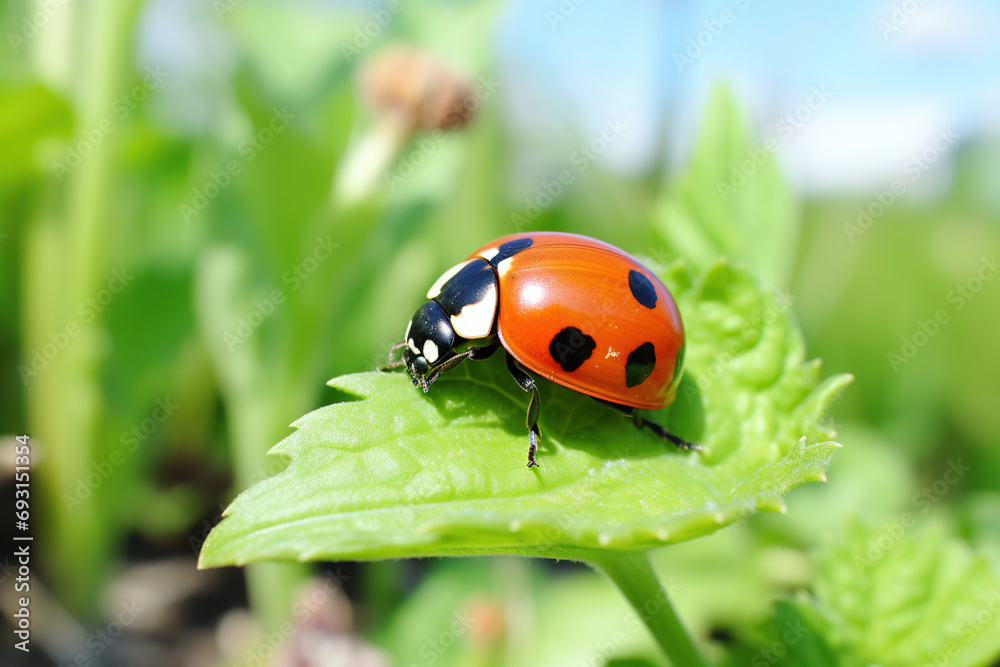 Fototapeta premium ladybug on leaf. Generative Ai