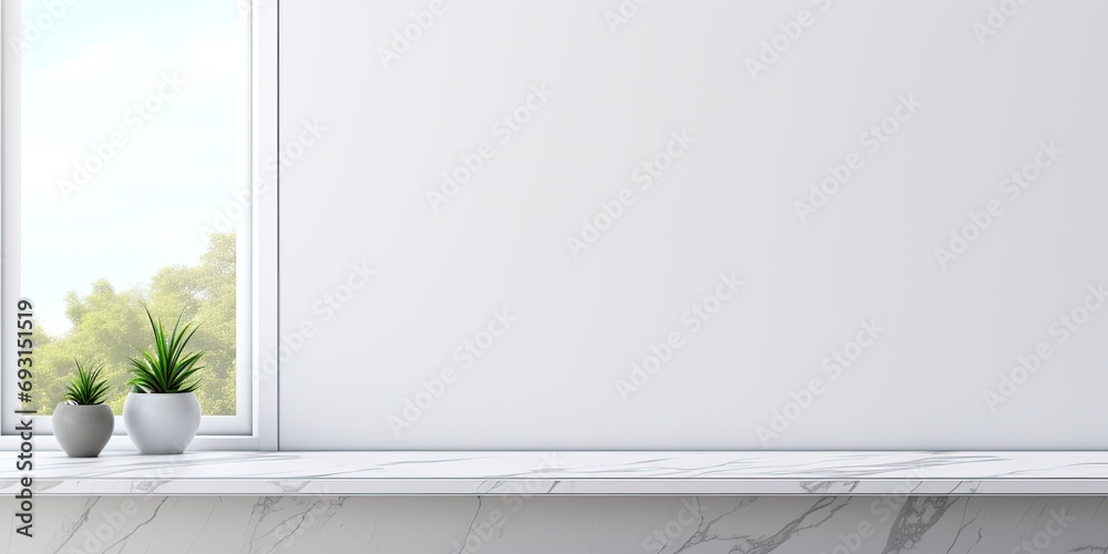 White wall background with marble table and window shadow for product display mockup. - obrazy, fototapety, plakaty 